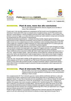 Piani di zona, meno due alla conclusione Piani di intervento PAC