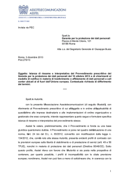 Inviata via PEC Spett.le Garante per la protezione dei dati personali