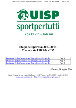 Comunicato Ufficiale n&deg;35 - Lega calcio regionale toscana UISP