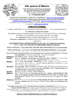 Querce di Mamre 4-11 gennaio - Unit&agrave; Pastorale Tre Arcangeli