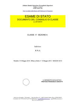 CLASSE 5&deg; SEZIONE A Indirizzo: P. N. I.