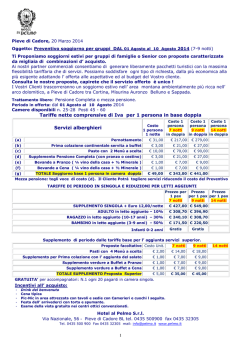 Tariffe nette comprensive di Iva per 1 persona in