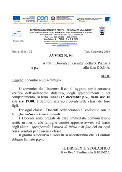 Incontro Scuola famiglie classi prime, seconde, terze e quarte Primaria