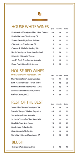 HOUSE WHITE WINES HOUSE RED WINES