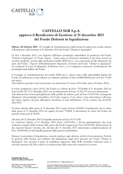 CASTELLO SGR S.p.A. approva il Rendiconto di Gestione al 31