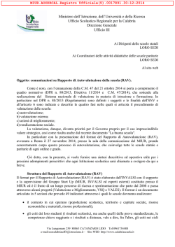 MIUR Comunicazioni su Rapporto di Autovalutazione della scuola