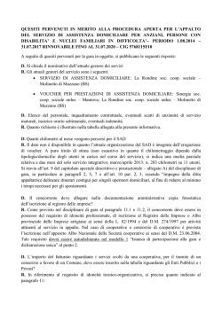 quesiti pervenuti in merito alla procedura aperta per l