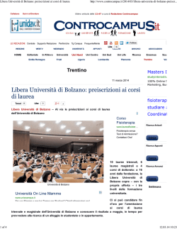 Libera Università di Bolzano: preiscrizioni ai corsi di laurea