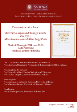 Ricercare la sapienza di tutti gli antichi (Sir 39,1). Miscellanea in