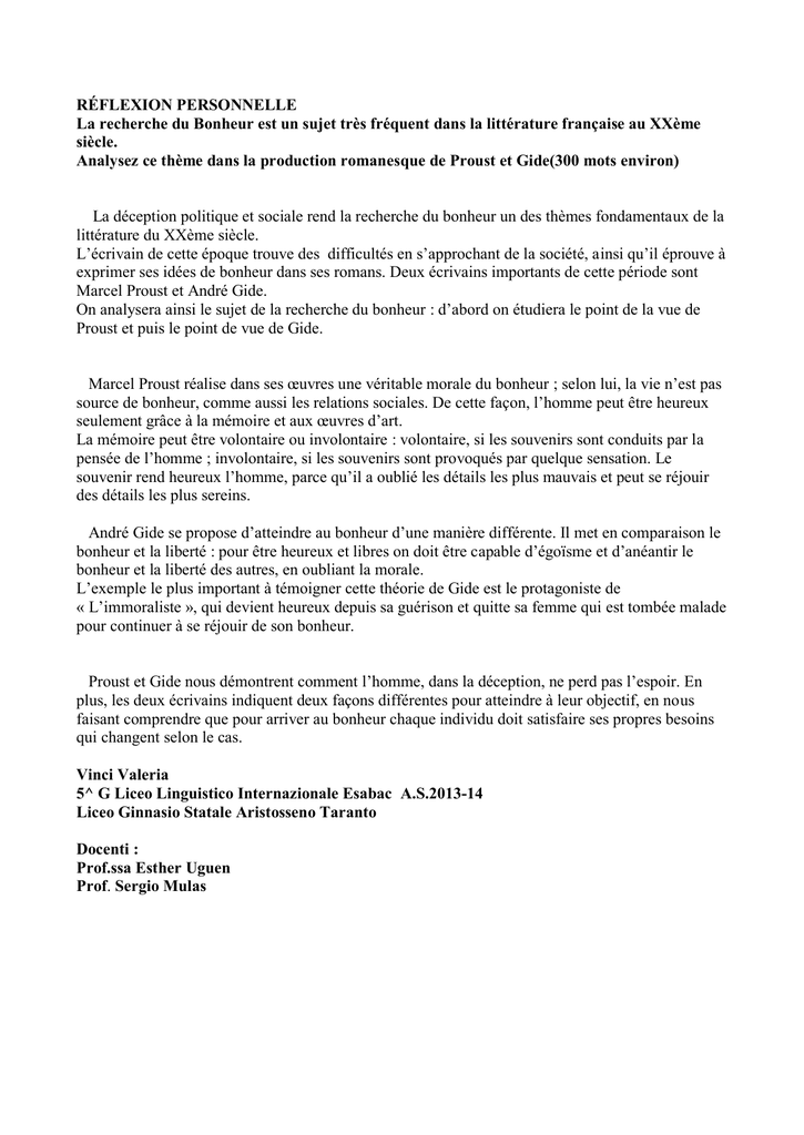 Reflexion Personnelle