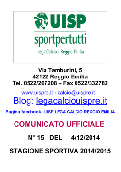 Comunicato numero 15 del 4 Dicembre 2014