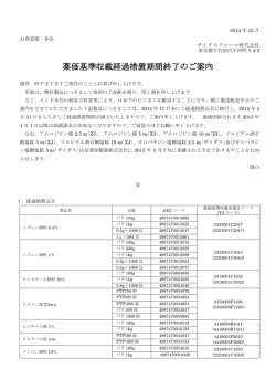 薬価基準収載経過措置期間終了のご案内