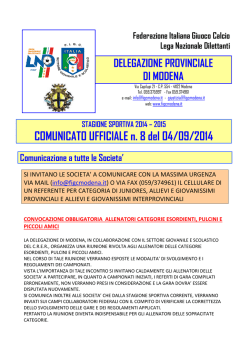 COMUNICATO UFFICIALE n. 8 del 04/09/2014