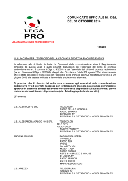 COMUNICATO UFFICIALE N. 139/L DEL 31 OTTOBRE
