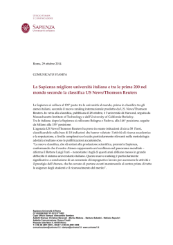 La Sapienza migliore universit&agrave; italiana e tra le prime 200 nel