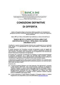 CONDIZIONI DEFINITIVE DI OFFERTA