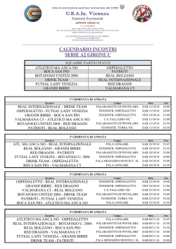 CALENDARIO INCONTRI SERIE A2 GIRONE C