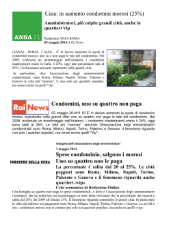 Casa: in aumento condomini morosi (25%) Condomini, uno su