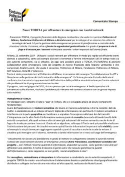 Nasce TORCIA per affrontare le emergenze con i social network