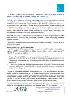 Analisi del settore TPA ITALIA rappresenta un comparto e riunisce
