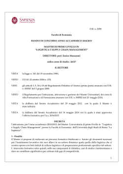 DR n. 2050 Facolt&agrave; di Economia BANDO DI CONCORSO