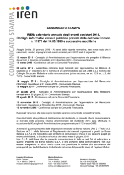 IREN: calendario annuale degli eventi societari 2015