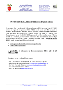 proroga isee triei - Provincia dell`Ogliastra