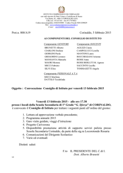 Convocazione del Consiglio d`Istituto venerd&igrave; 13 febbraio 2015