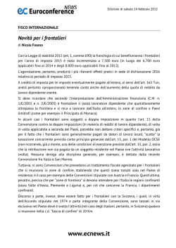 Novit&agrave; per i frontalieri