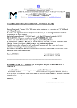 OGGETTO: CERTIFICAZIONE DI LINGUA FRANCESE DELF B2 La