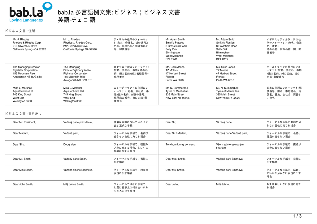 多言語例文集 ビジネス ビジネス文書 英語