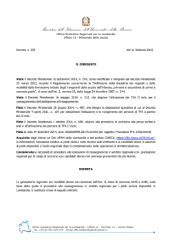 Decreto Prot. n. MIUR AOODRLO R.U. 235 del giorno 11 febbraio