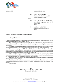 Prot. n. 07/S.R. Roma, 19 febbraio 2015 Alla dott.ssa