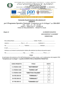 Domanda di partecipazione alla selezione di per il Programma