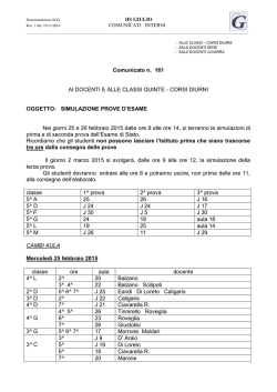 Mercoled&igrave; 25 e gioved&igrave; 26 febbraio 2015, dalle ore 8.00 alle ore