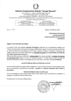 Inizio Sportello psicologico