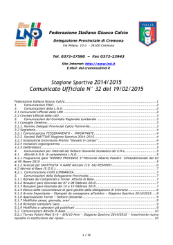 Comunicato Ufficiale N&deg; 32 del 19/02/2015