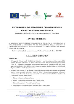 Avviso Pubblico Selezione Esperti Parco Greci Calabria
