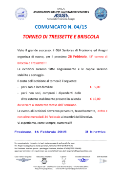 il gruppo lavoratori seniores agusta mv organizza per il giorno 21