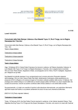 Comunicato della Sala Stampa: Udienza a Sua Maest&agrave; Tupou VI