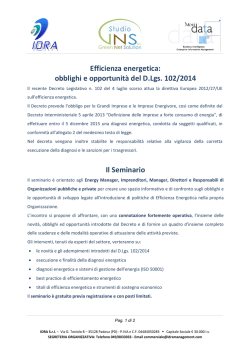 Efficienza energetica: obblighi e opportunità del D.Lgs. 102/2014 Il