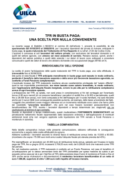 TFR IN BUSTA PAGA: UNA SCELTA PER NULLA