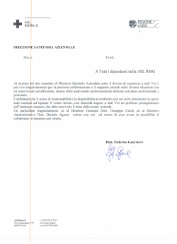 Messaggio di ringraziamento a tutti i dipendenti della Asl Roma G