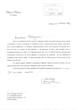 Invito Sindaco Cerimonia Eucaristica Trigesimo Morte Naro