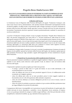 Avviso Progetto Borse Studio/Lavoro 2015