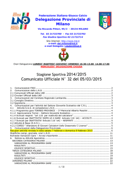 Comunicato Ufficiale N&deg; 32 del 05/03/2015