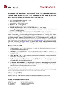 cda approva il bilancio del 2014. ricavi di € 987,4 milioni