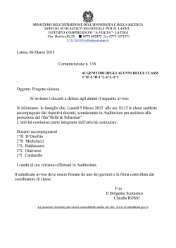 Comunicazione n. 138 PROGETTO CINEMA