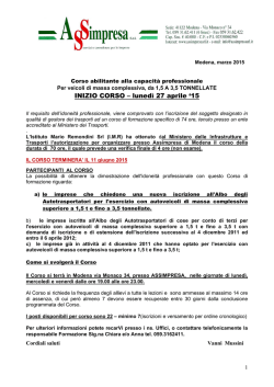 lunedi` 27 aprile 2015 inizia il nuovo corso