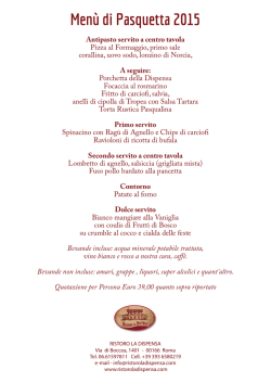 Men&ugrave; di Pasquetta 2015